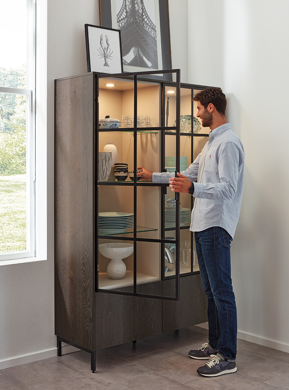 Premium display cabinetry with illuminated shelving