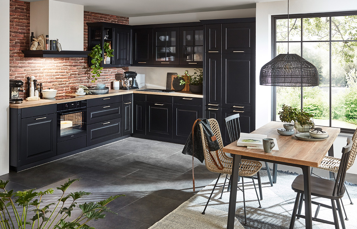 Traditional German kitchen with dark cabinetry